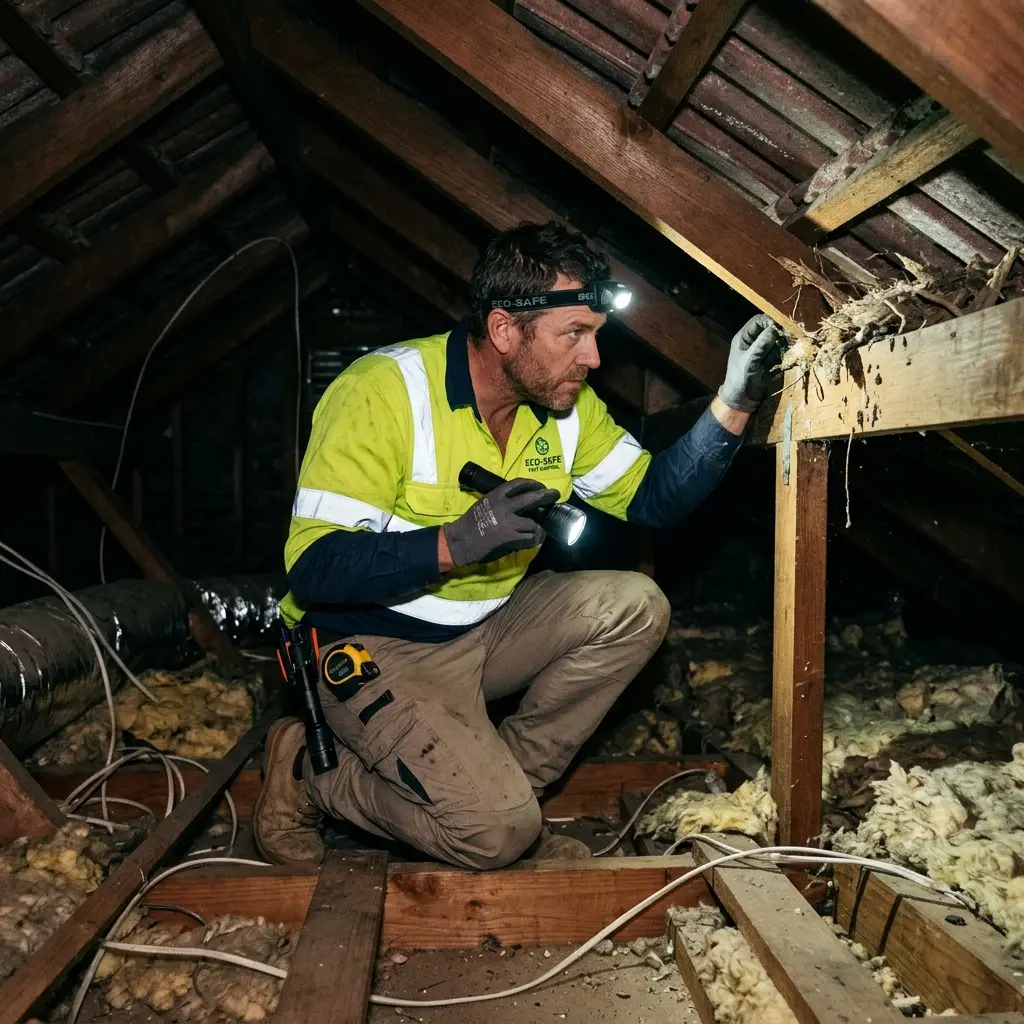 Technician locating dead rodents inside a Maribyrnong wall cavity with detection equipment